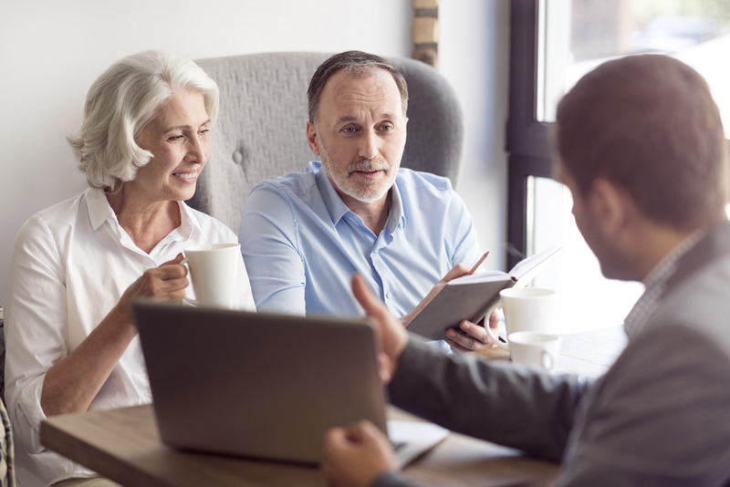 salesman talking with clients